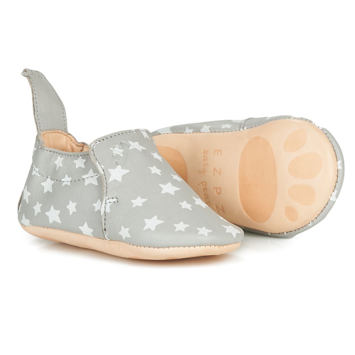 Easy Peasy - Chaussons Cuir Gris Petites Etoiles Nuit Plume 12/18 Mois