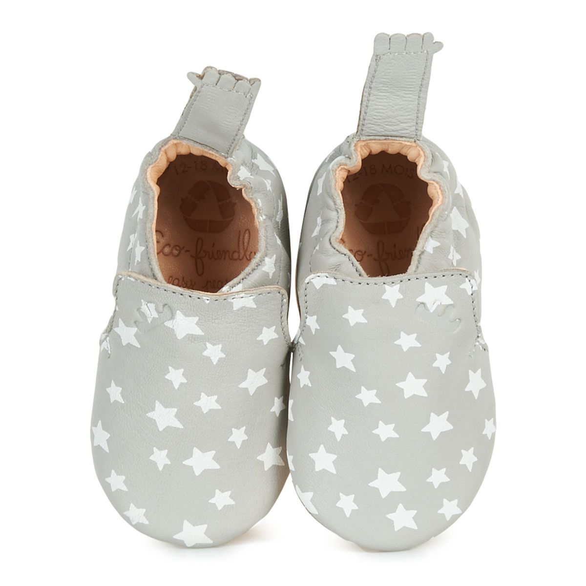 Easy Peasy - Chaussons Cuir Gris Petites Etoiles Nuit Plume 12/18 Mois