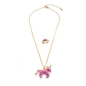 Nos Petits Bijoux - Collier - Collier en Métal Licorne Pailletée + Bague Assortie